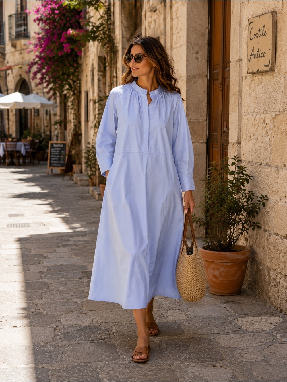 COS Pale Blue Button-Front Midi Dress